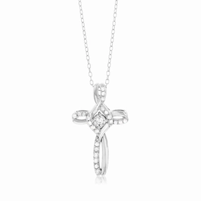 Sterling Silver 1/5 Carat Diamond Cross Infinity Pendant on 45cm Chain