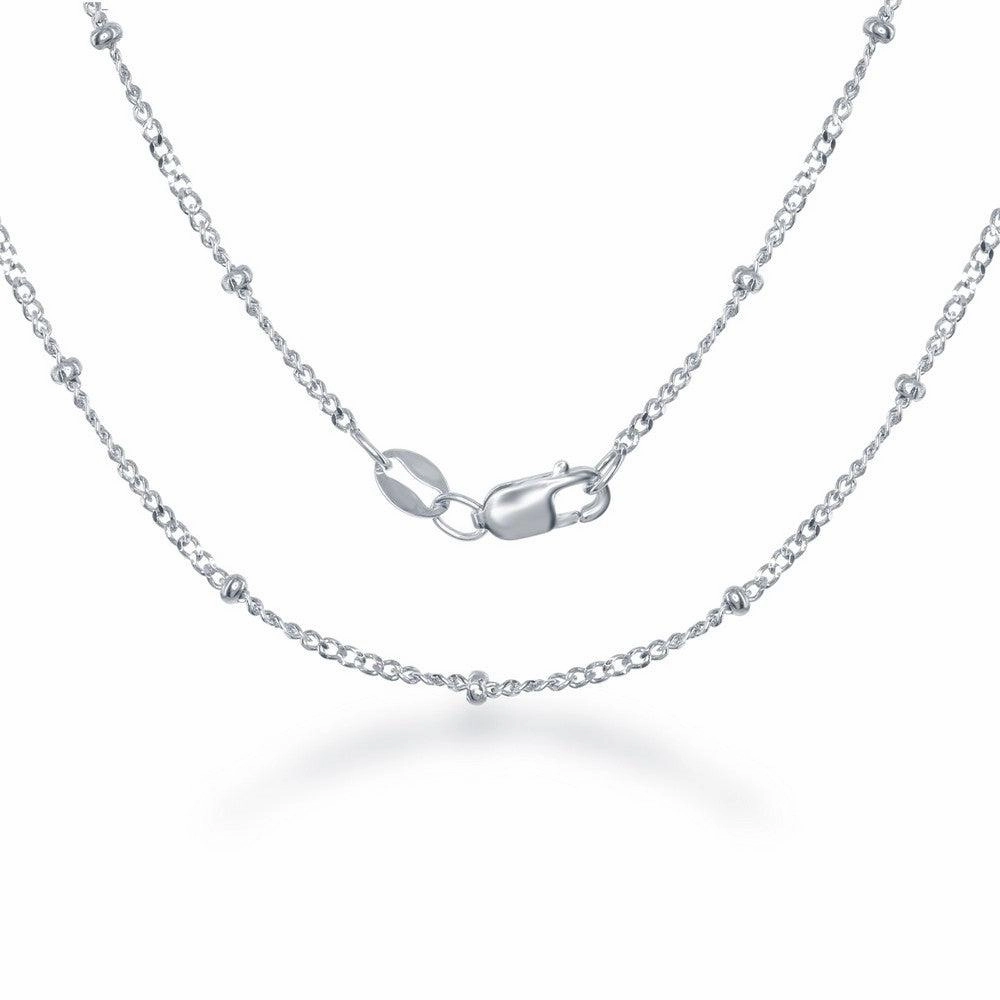 Sterling Silver 2.3mm Diamond Cut Cuban with Beads Chain, 18"