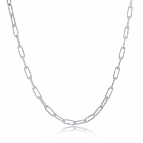 Sterling Silver 2.8mm Paper Clip Anklet - Rhodium Plated