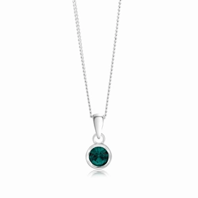 Sterling Silver 5mm Green Crystal Round Pendant