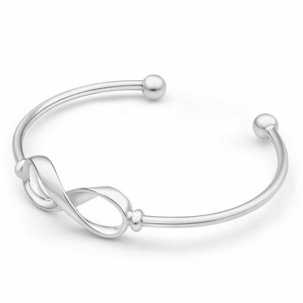 Sterling Silver 60mm Infinity Ball Torque Bangle