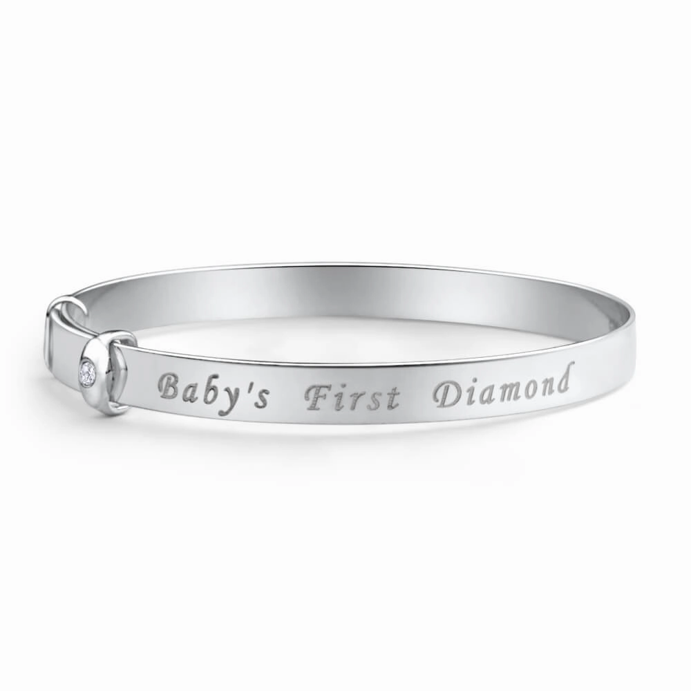 Sterling Silver 'Baby's First Diamond' Expandable Baby Bangle