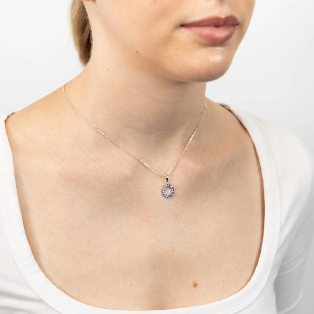 Sterling Silver Aquamarine Blue Cubic Zirconia Circle of Life Pendant