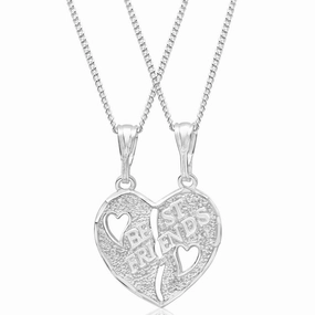 Sterling Silver Best Friend Heart Break Pendant With 45cm Chain