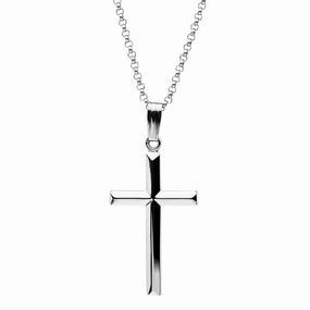Sterling Silver Beveled Cross Pendant Necklace