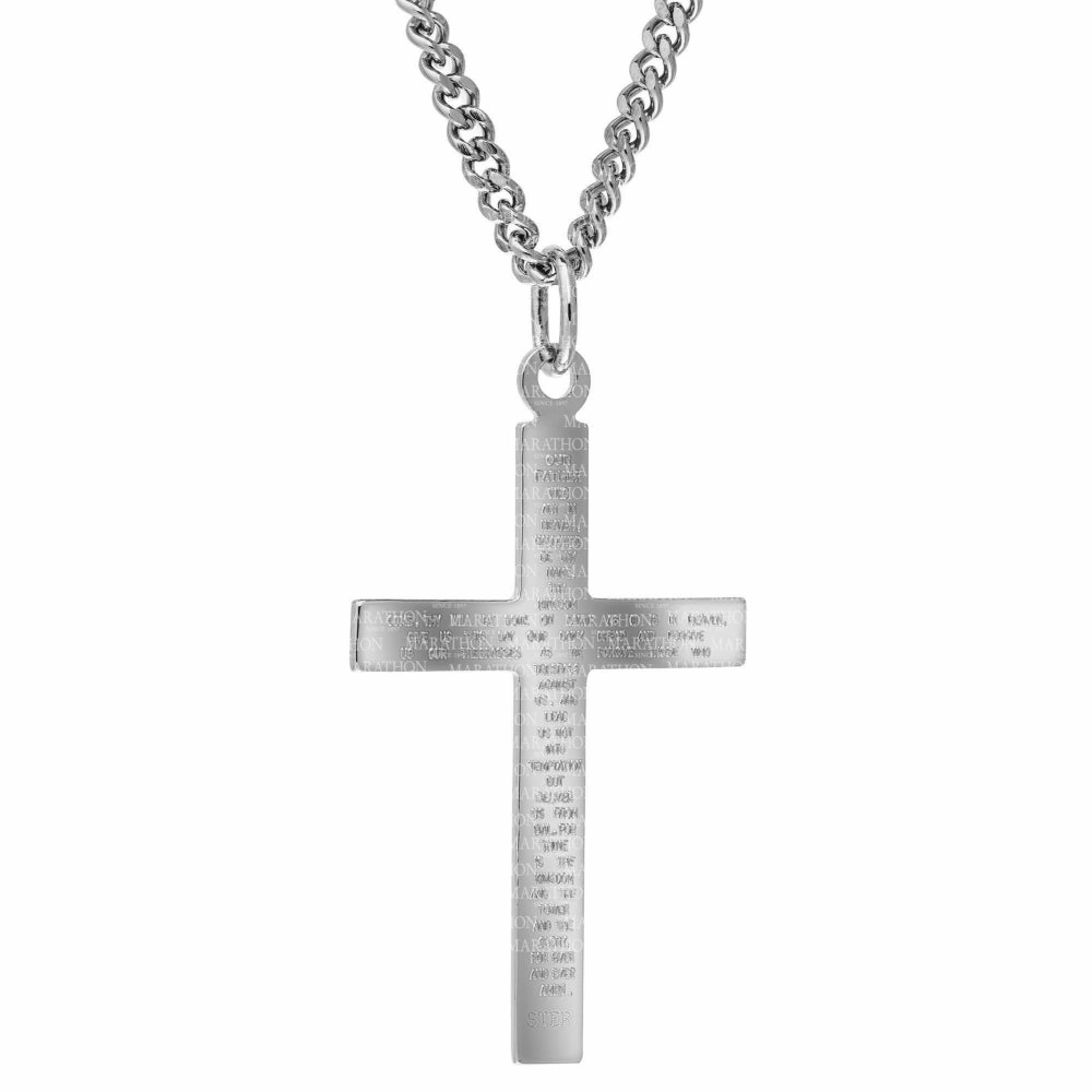 Sterling Silver Cross with "Our Father" Prayer