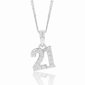 Sterling Silver Cubic Zirconia 9mm Number "21" Pendant