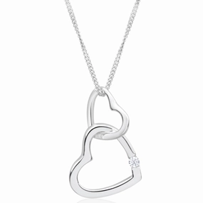 Sterling Silver Cubic Zirconia Double Open Heart Pendant With 45cm Chain