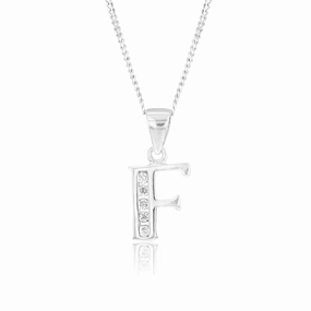 Sterling Silver Cubic Zirconia  Initial "F"  Pendant