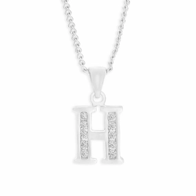 Sterling Silver Cubic Zirconia  Initial "H" Pendant