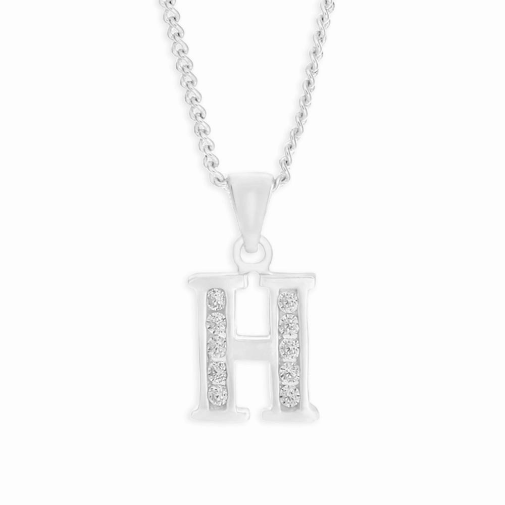 Sterling Silver Cubic Zirconia  Initial "H" Pendant