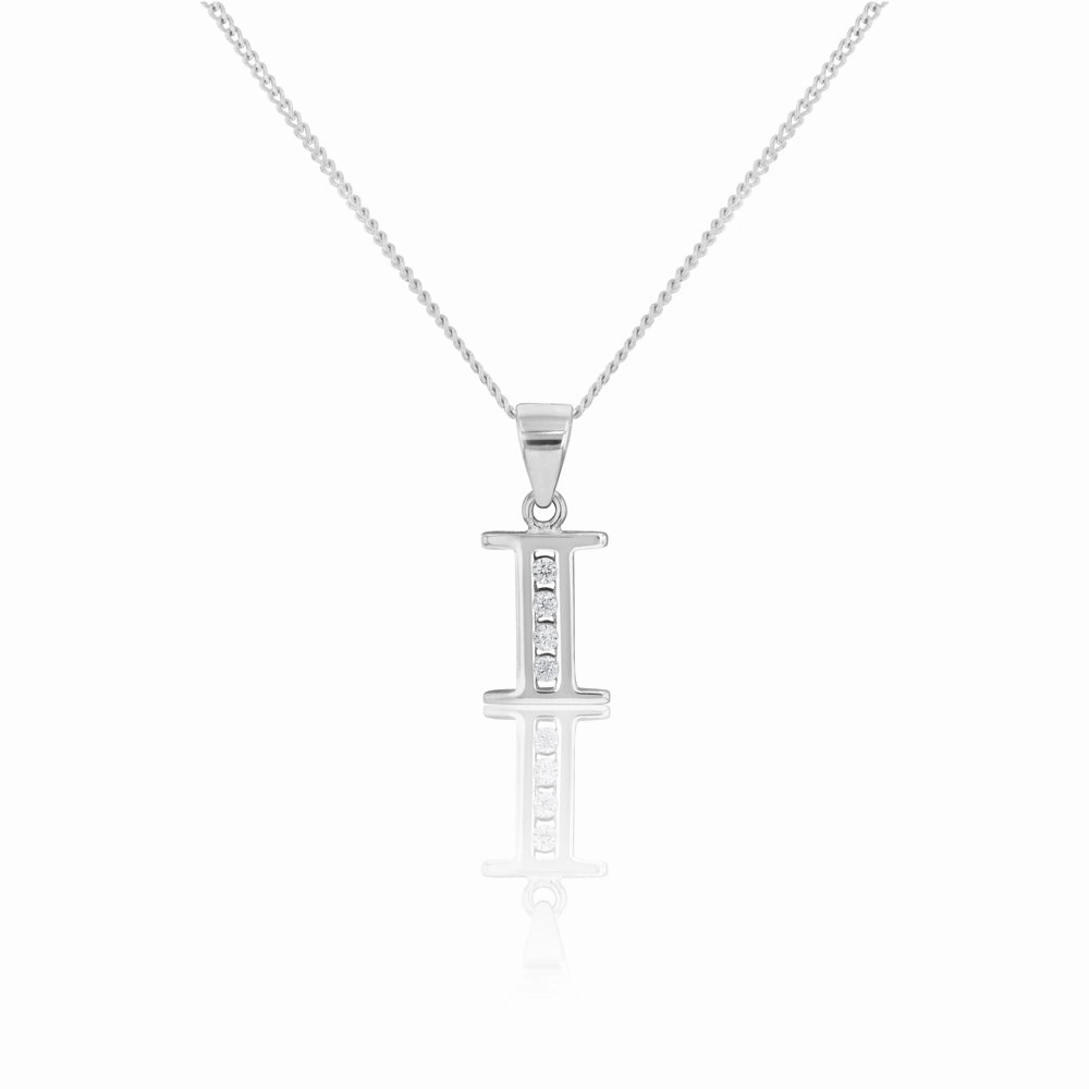 Sterling silver Cubic Zirconia  Initial "I" Pendant