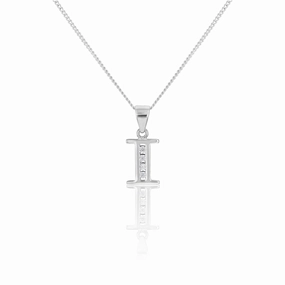 Sterling silver Cubic Zirconia  Initial "I" Pendant
