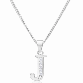 Sterling Silver Cubic Zirconia  Initial "J" Pendant