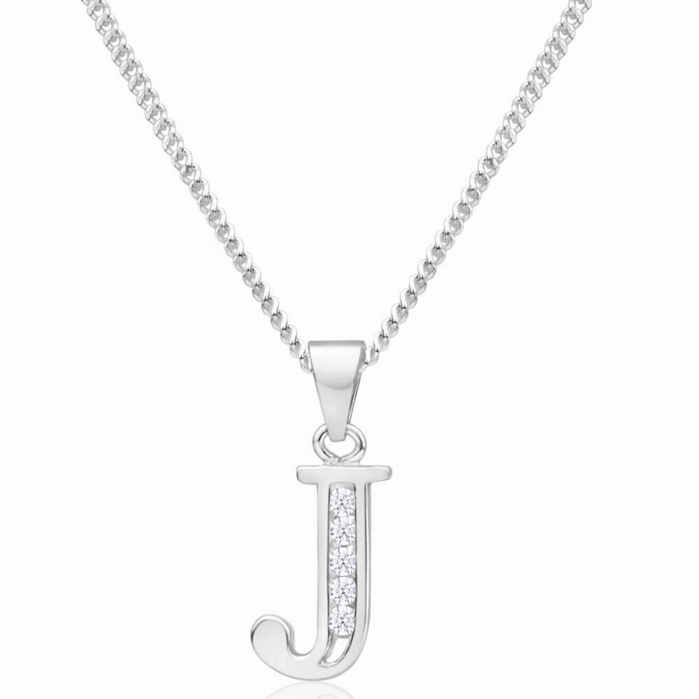 Sterling Silver Cubic Zirconia  Initial "J" Pendant