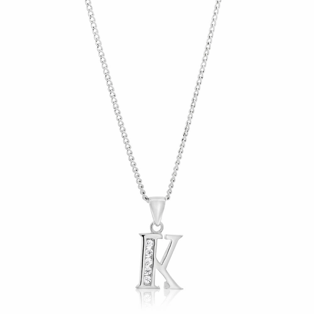 Sterling Silver Cubic Zirconia  Initial "K" Pendant
