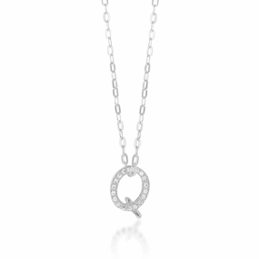 Sterling Silver Cubic Zirconia Initial "Q" Pendant On 39 3cm Chain