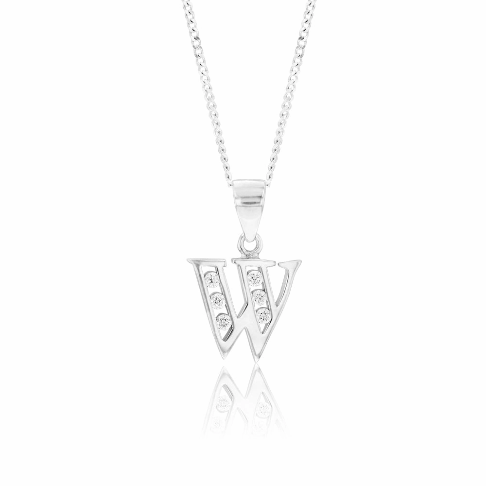 Sterling Silver Cubic Zirconia Initial "W" Pendant
