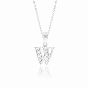 Sterling Silver Cubic Zirconia Initial "W" Pendant