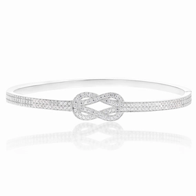 Sterling Silver Cubic Zirconia Knot Hinged Bangle