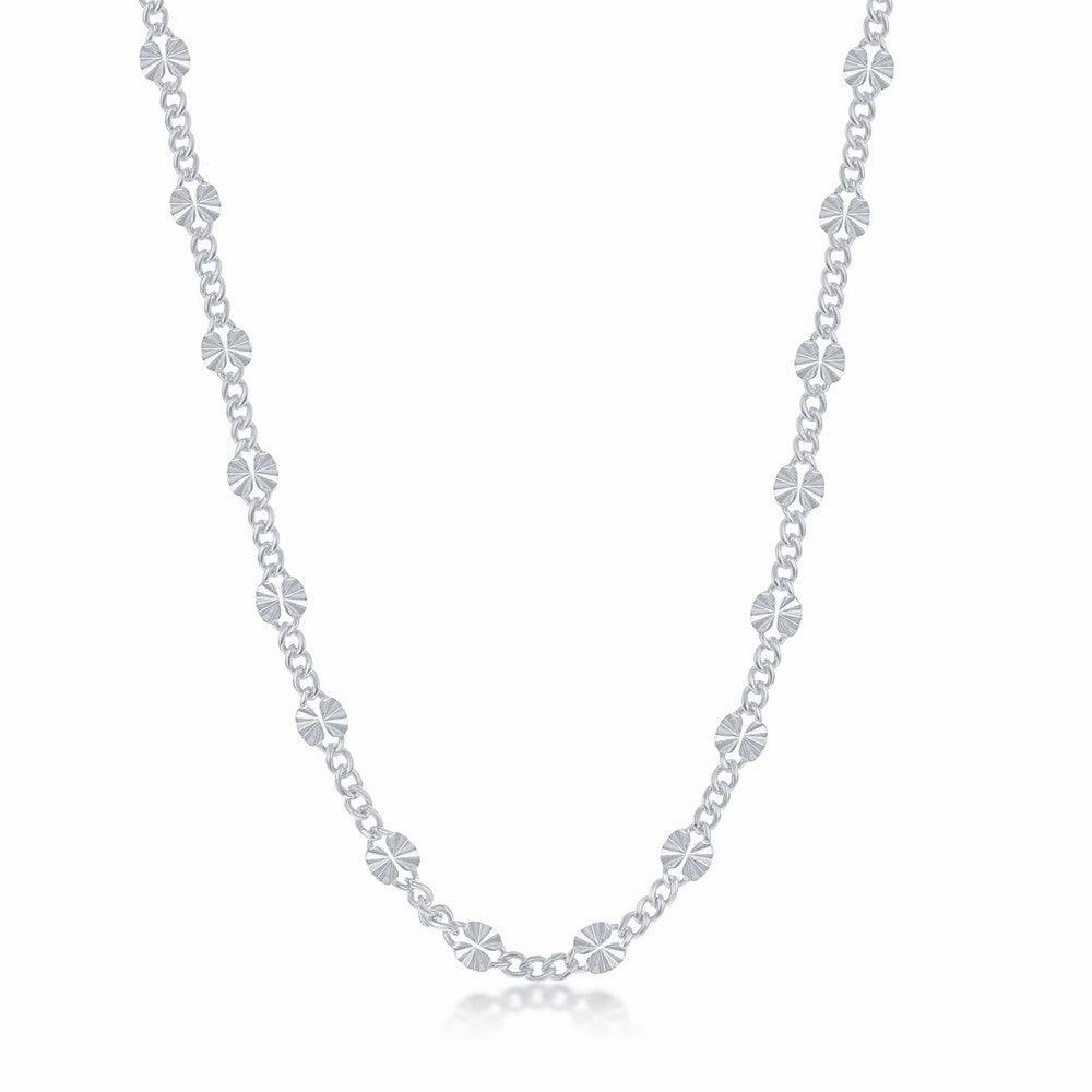 Sterling Silver Curb and Diamond-Cut Disc Chain, 20"