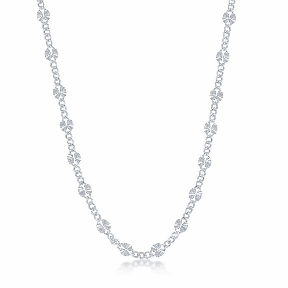 Sterling Silver Curb and Diamond-Cut Disc Chain, 24"