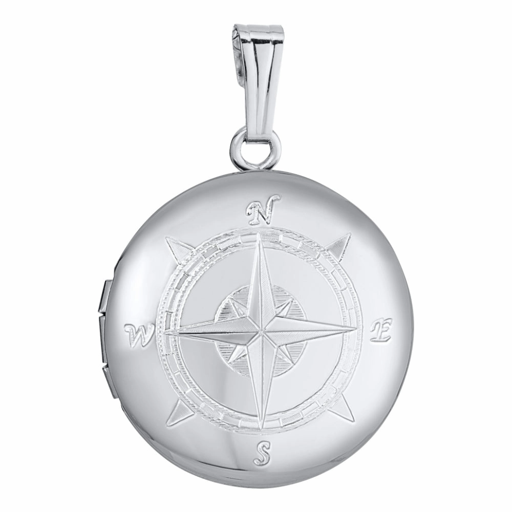 Sterling Silver Engraved Compass Locket