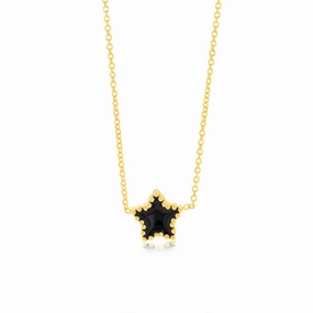 Sterling Silver Gold Plated Black Enamel Star Pendant on 42 3cm Chain