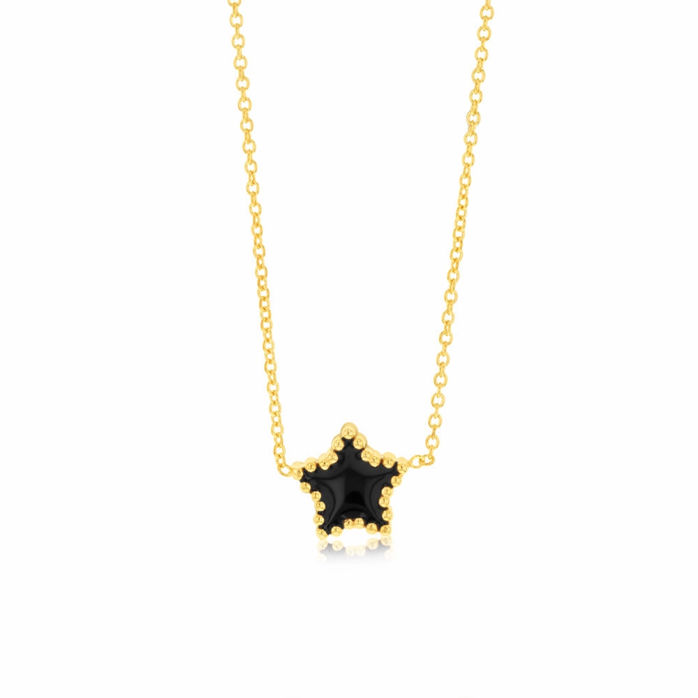 Sterling Silver Gold Plated Black Enamel Star Pendant on 42 3cm Chain
