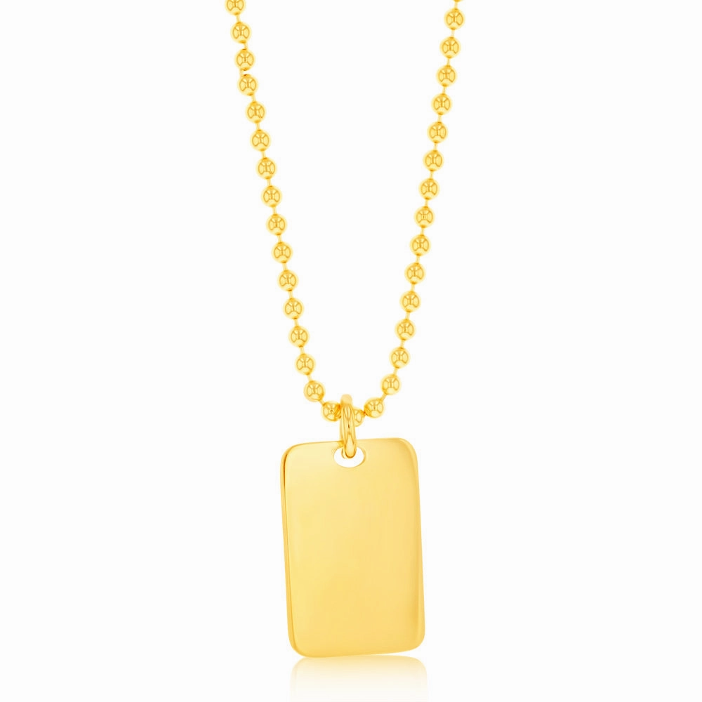 Sterling Silver Gold Plated Dog Tag Pendant On 48cm Chain