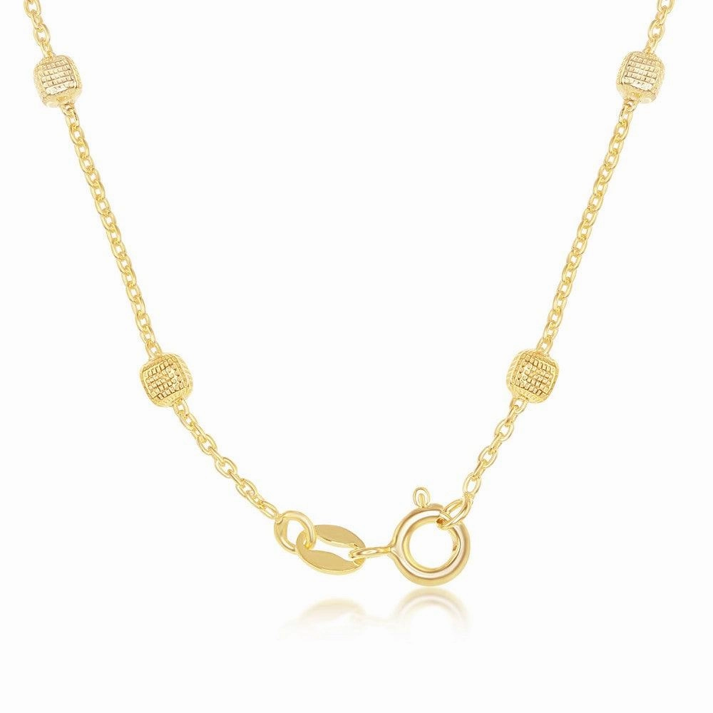 Sterling Silver Gold Plated Grid Square Beaded Chain, 16"