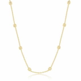 Sterling Silver Gold Plated Grid Square Beaded Chain, 16"