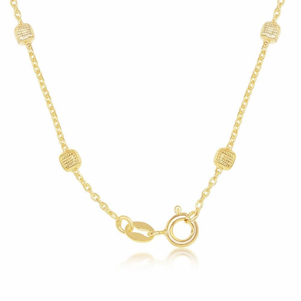 Sterling Silver Gold Plated Grid Square Beaded Chain, 18"