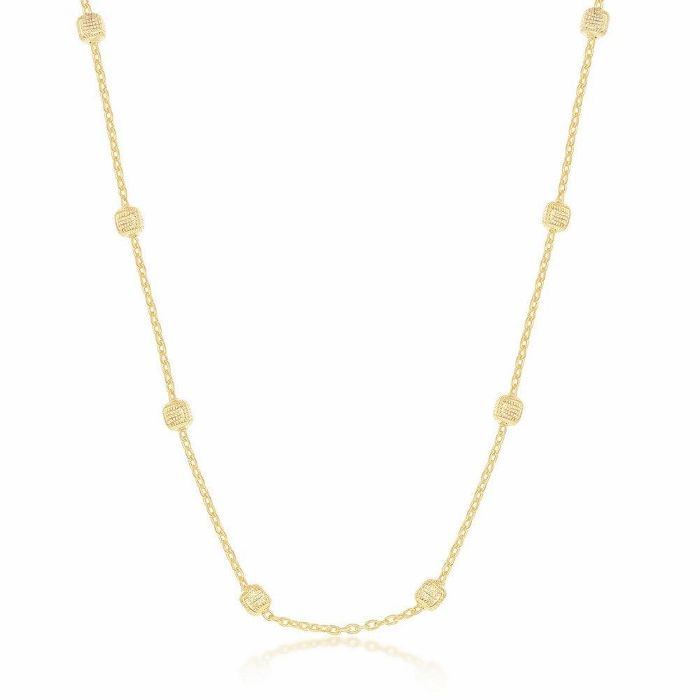 Sterling Silver Gold Plated Grid Square Beaded Chain, 18"