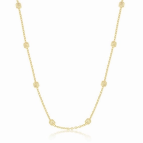 Sterling Silver Gold Plated Grid Square Beaded Chain, 18"
