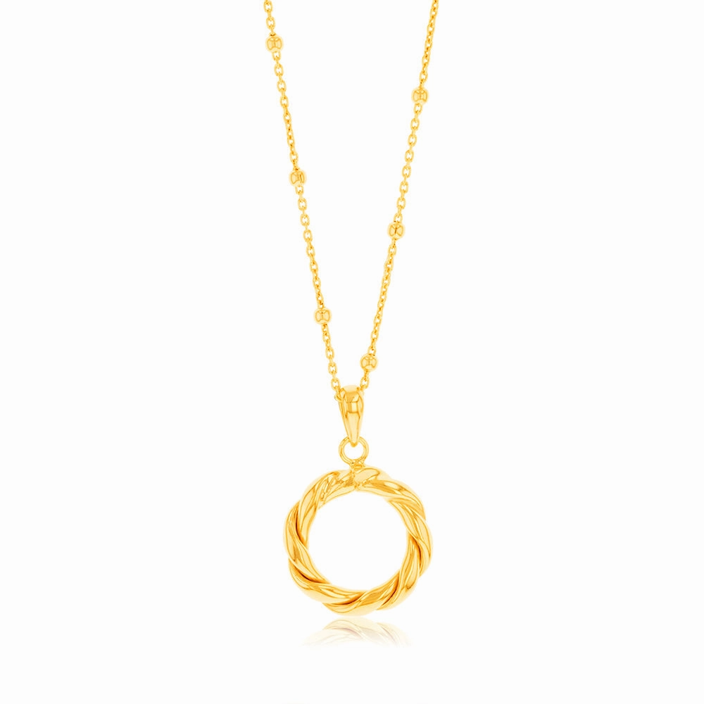 Sterling Silver Gold Plated Patterned Circle Of Life Pendant On Chain