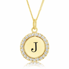 Sterling Silver Gold Plated Round Initial "J" Pendant On 45cm Chain