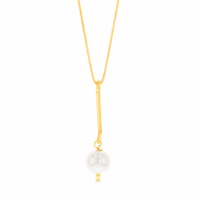 Sterling Silver Gold Plated Synthetic Pearl Pendant On 42 3cm Chain
