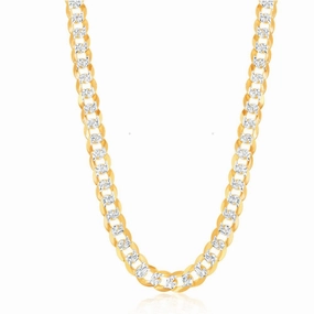Sterling Silver GP 7.3mm Flat Pave Cuban Chain, 22"