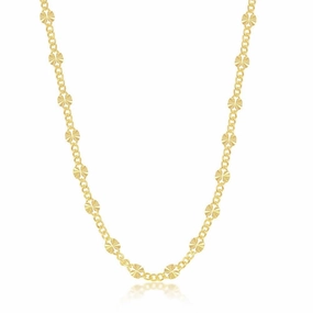 Sterling Silver GP Curb and Diamond-Cut Disc Chain, 16"