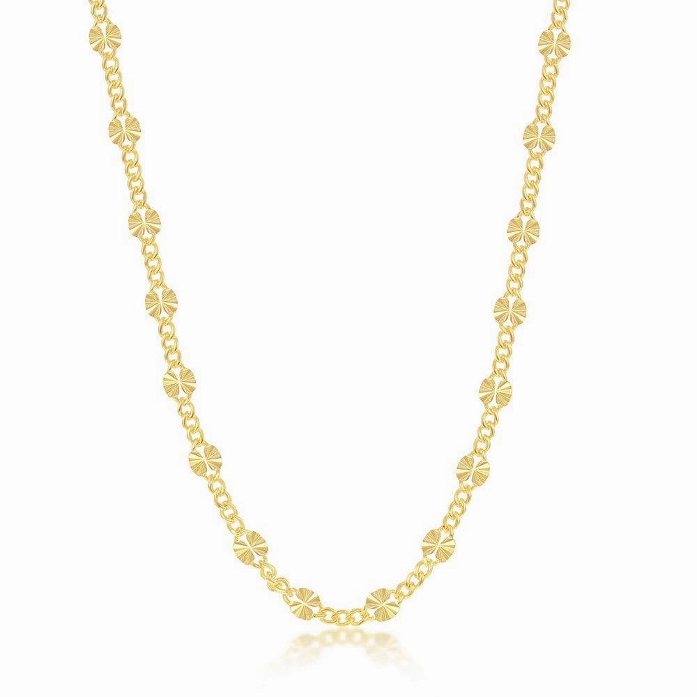 Sterling Silver GP Curb and Diamond-Cut Disc Chain, 18"