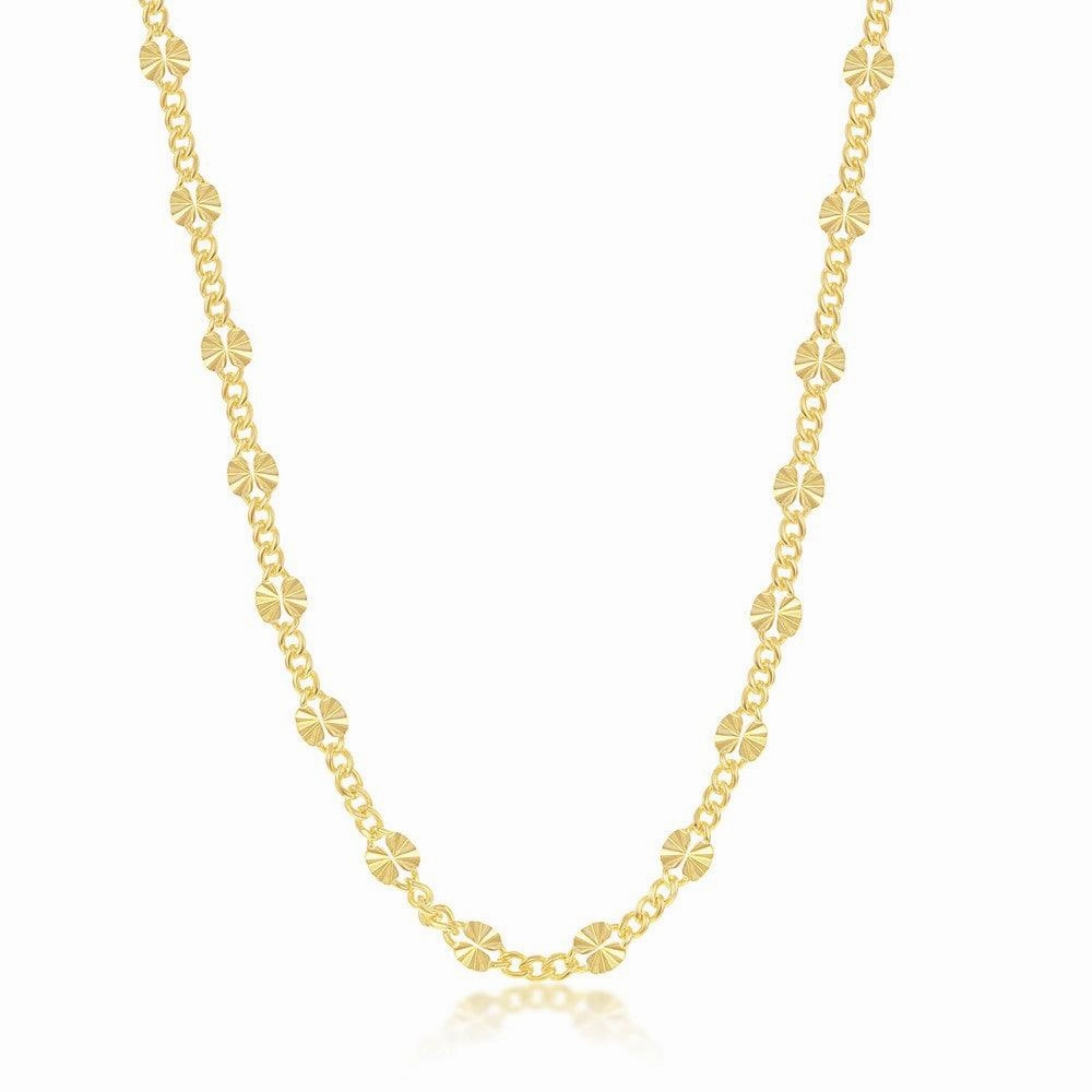Sterling Silver GP Curb and Diamond-Cut Disc Chain, 24"