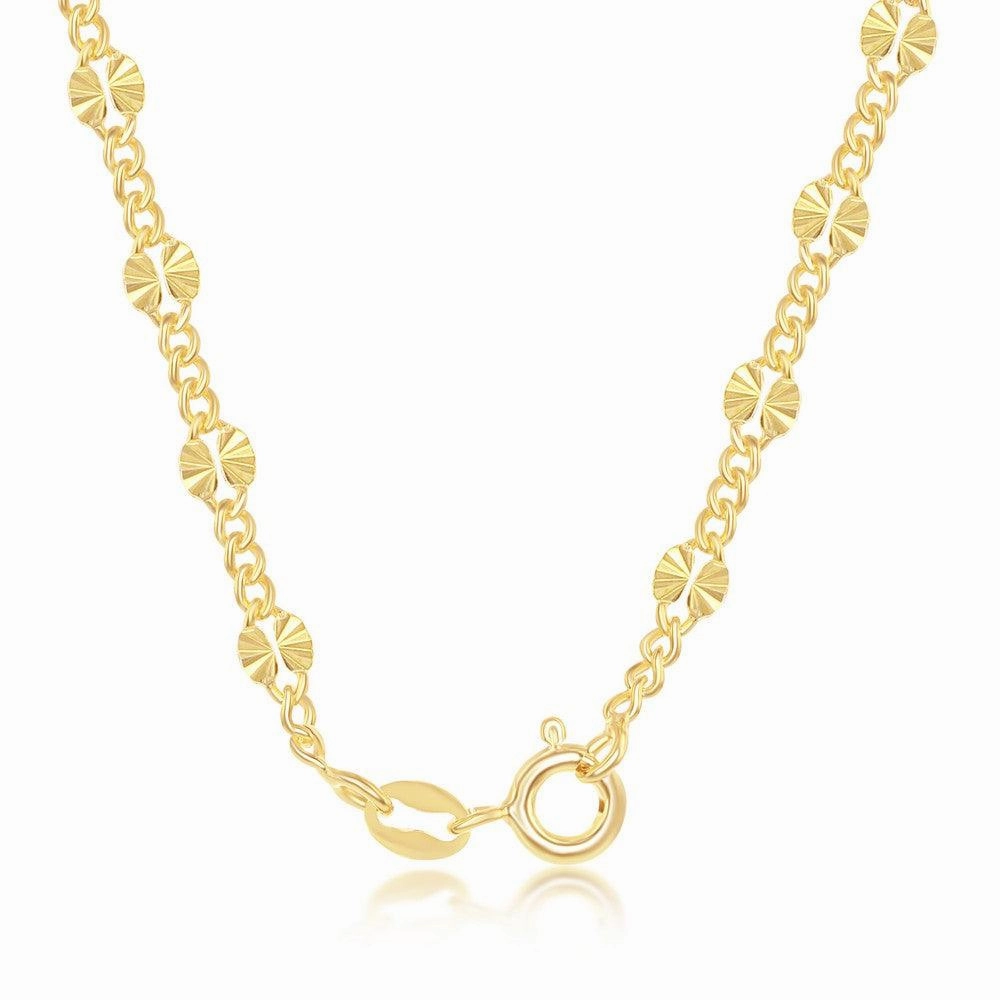 Sterling Silver GP Curb and Diamond-Cut Disc Chain, 24"
