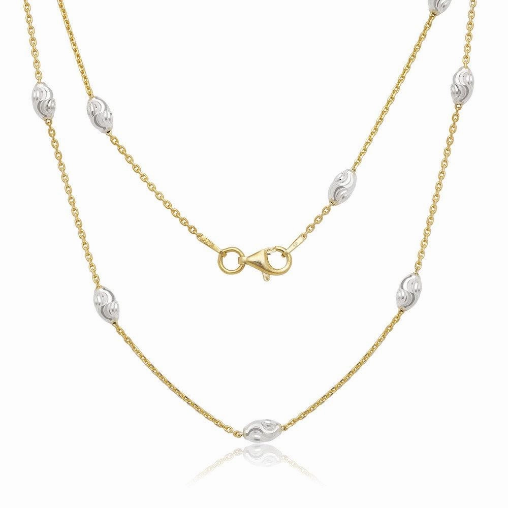 Sterling Silver GP Diamond Cut Oval Moon Bead Chain, 18"