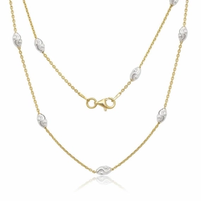 Sterling Silver GP Diamond Cut Oval Moon Bead Chain, 18"