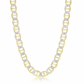 Sterling Silver GP Pave 8mm Flat Marina Chain, 22"