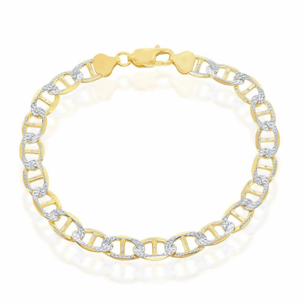 Sterling Silver GP Pave 8mm Flat Marina Chain, 22"