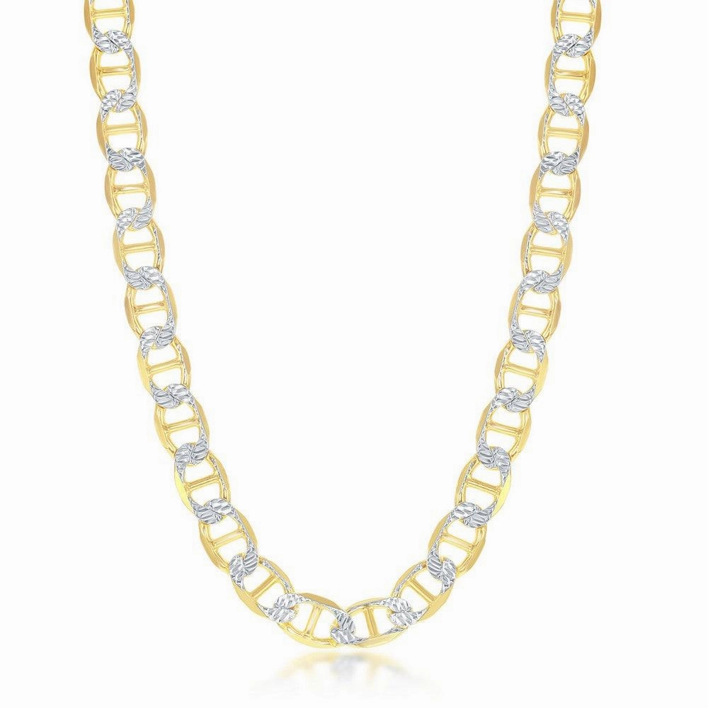 Sterling Silver GP Pave 8mm Flat Marina Chain, 22"