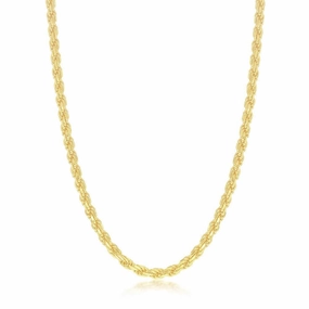 Sterling Silver GP Solid Diamond-Cut 3mm Rope Chain, 24"