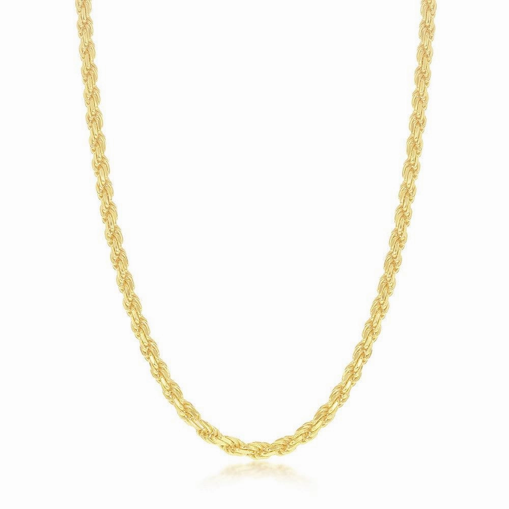 Sterling Silver GP Solid Diamond-Cut 3mm Rope Chain, 24"